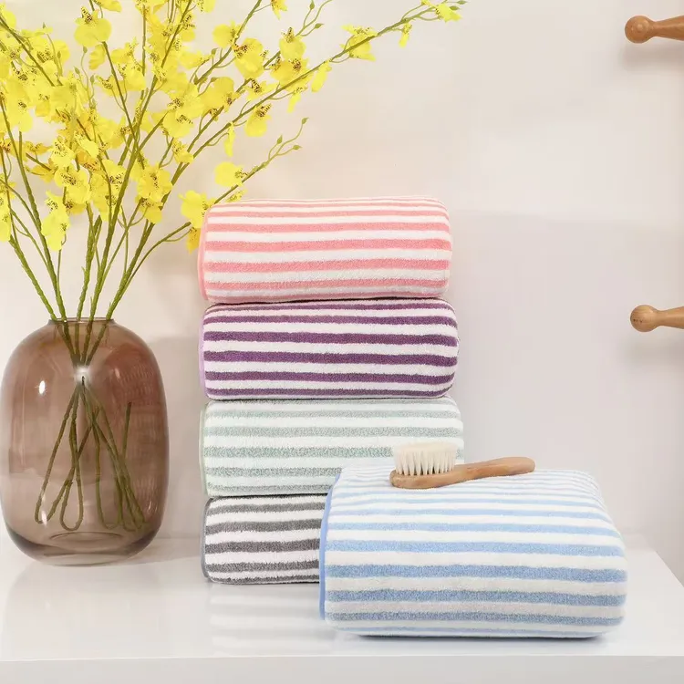 细条加厚吸水柔软毛巾成人家用浴巾擦头干发面巾速干裹巾