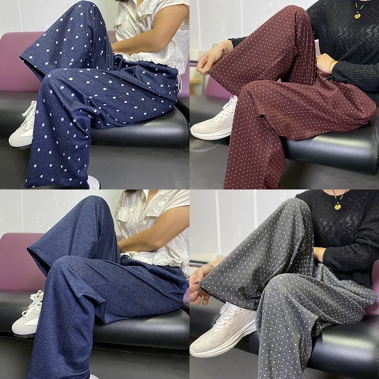 瑶曼秋冬新款直筒裤波点高腰休闲裤宽松家居裤时尚百搭外穿女裤