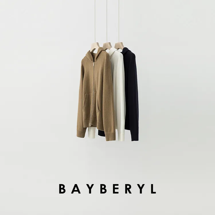 BAYBERYL老贝relax帽衫*拉链百搭休闲羊绒针织衫9ZZS5I2442-9/27
