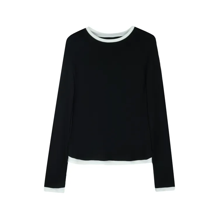 ZOPL秋冬新款miu风兰精天丝绵羊毛圆领长袖打底衫保暖假两件D009