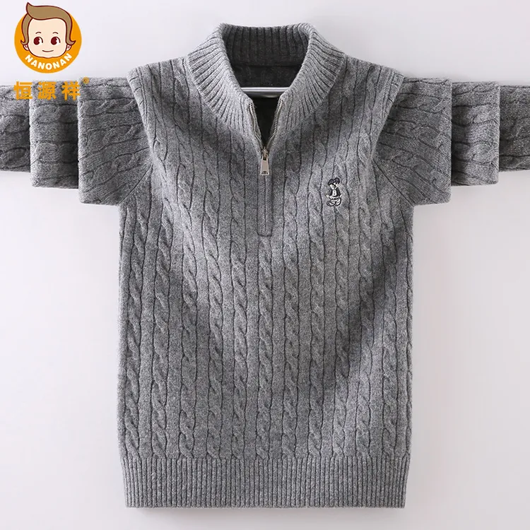 恒源祥儿童羊毛衫100羊毛加厚毛衣青少年针织衫半高领拉链冬季