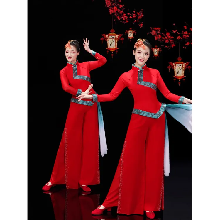 胶州秧歌舞蹈服演出服女新款中国风打鼓服喜庆中老年扇子表演服装