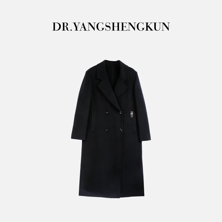 杨圣坤2025新品羊毛羊绒混纺高级感双排扣双面呢大衣女EY25101013