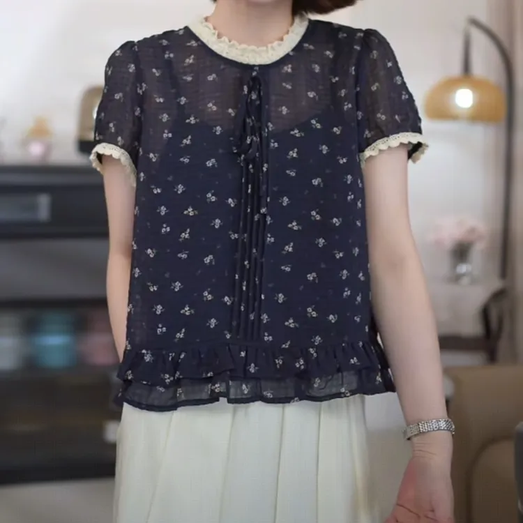 设计感撞色圆领柔软透气轻薄减龄百搭通勤T恤女夏季新款短袖上衣
