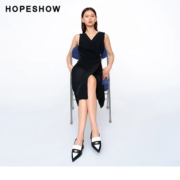 红袖春季2025新款女装 收腰V领套头无袖连衣裙89224091604