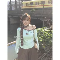 早初秋微胖mm穿搭套装慵懒风露肩T恤女搭配咖色高腰阔腿裤两件套