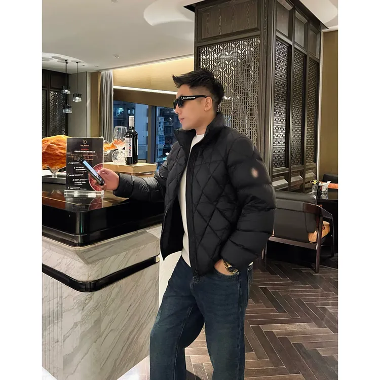 【菱格双标】秋冬90白鸭绒格纹翻领双标老钱羽绒服男款高级外套