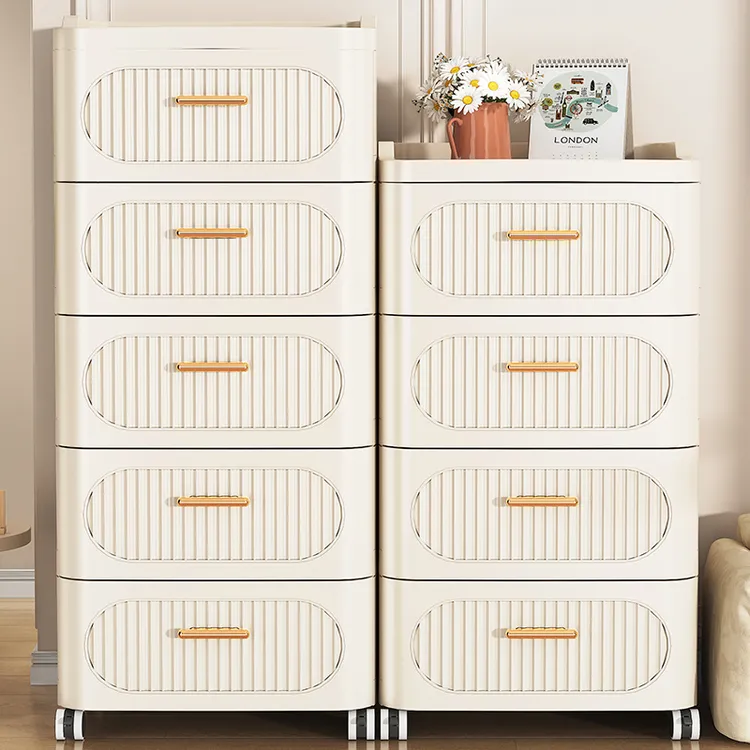 免安装抽屉式床头柜居家好物收纳柜客厅家用卧室奶油风轻奢五斗柜