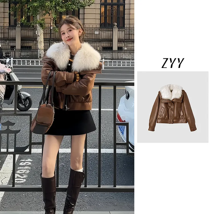 ZYY【冬日暖阳】2025S/S新品狐狐狸毛拼亚光外套羽绒服X25DYRF04884