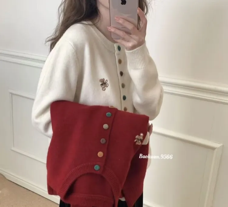 2025xink针织圆领长袖宽松型厚款毛针织衫常规款不起球刺绣毛衣