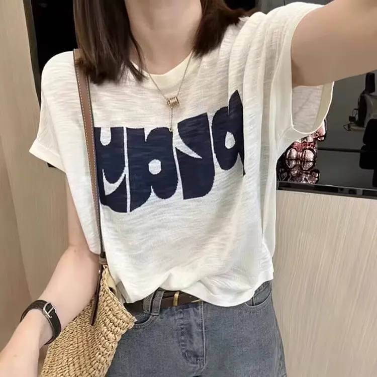 薄款凉感竹节麻短袖t恤针织衫女夏季新款宽松洋气设计感短款上衣