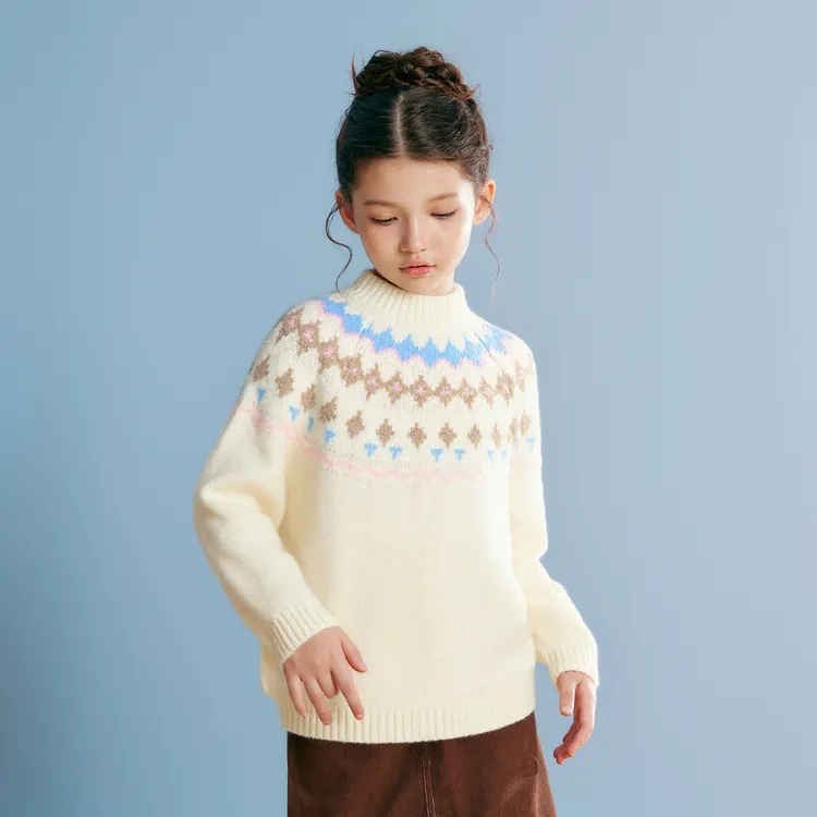 笛莎童装女童费尔岛毛衣儿童秋冬套头毛衫宽松圆领加厚-7N2555503