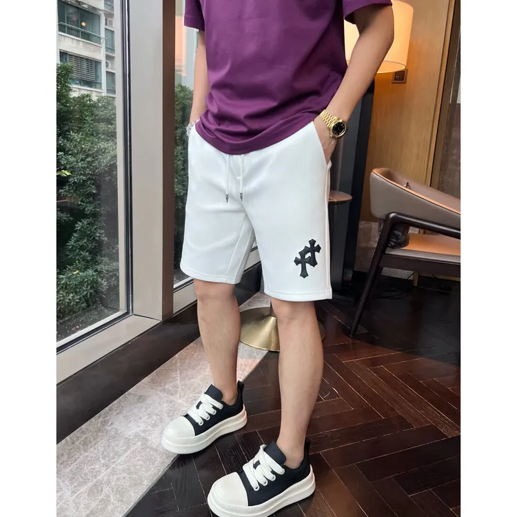 【CH拼皮短裤】李查德夏日十字清爽立体拼皮银饰五金男士百搭短裤