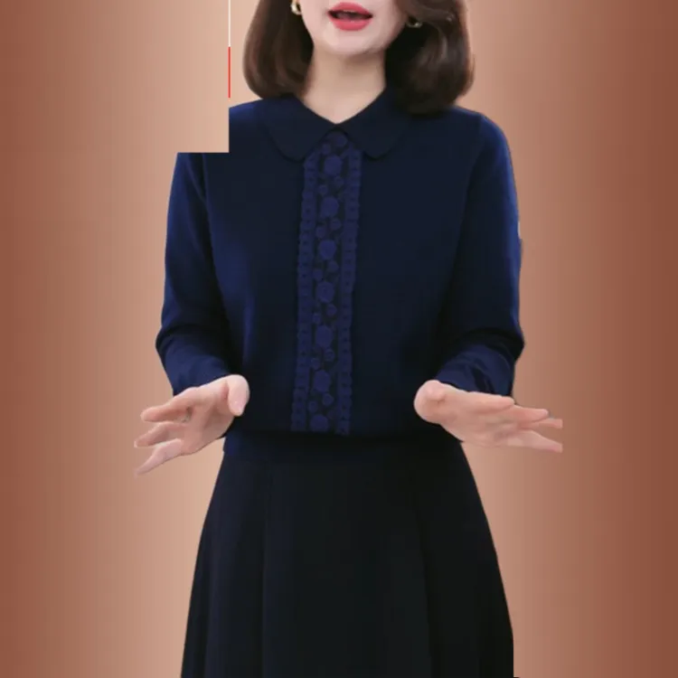 时尚百搭显年轻冬季羊打底毛衣女时尚通勤风休闲翻领针织上衣1657