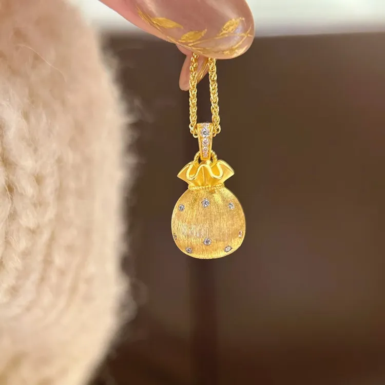 铜合金项链 新款白铜描金福袋项链轻奢高级感新中式小众设计百搭
