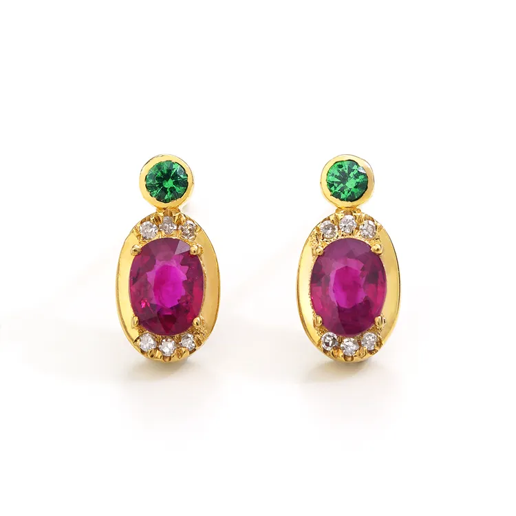 原创轻奢【海棠】18K金钻石沙弗莱红宝石耳钉（60分）46592