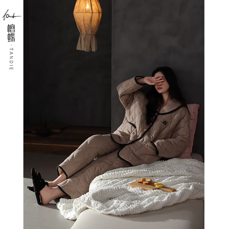 檀蝶【三层夹棉】睡衣女2025年新款秋冬加厚加绒冬天保暖家居服套装