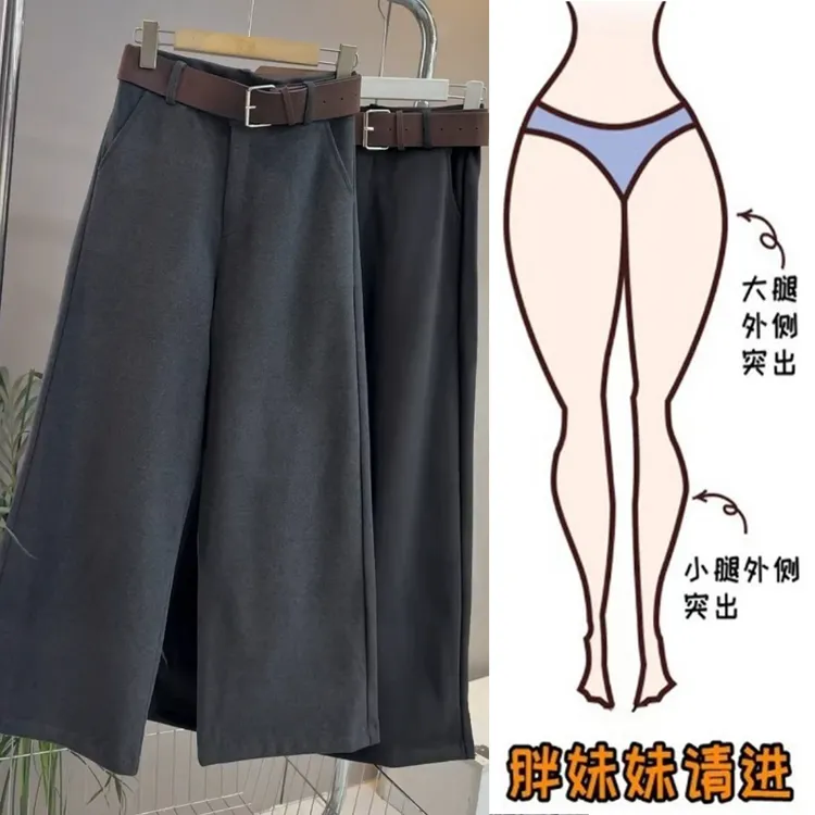 Aimeerosa/艾洛莎2025秋季复古毛呢宽松阔腿休闲裤显瘦直筒裤长裤