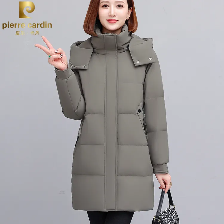 皮尔卡丹休闲气质中款白鸭绒羽绒服冬季新款女士保暖御寒外套女款