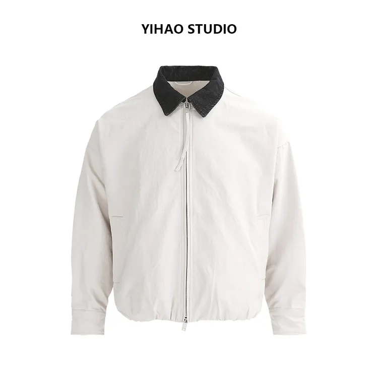 YIHAO STUDIO秋季男款高级休闲夹克时尚巴恩风宽松春秋翻领外套