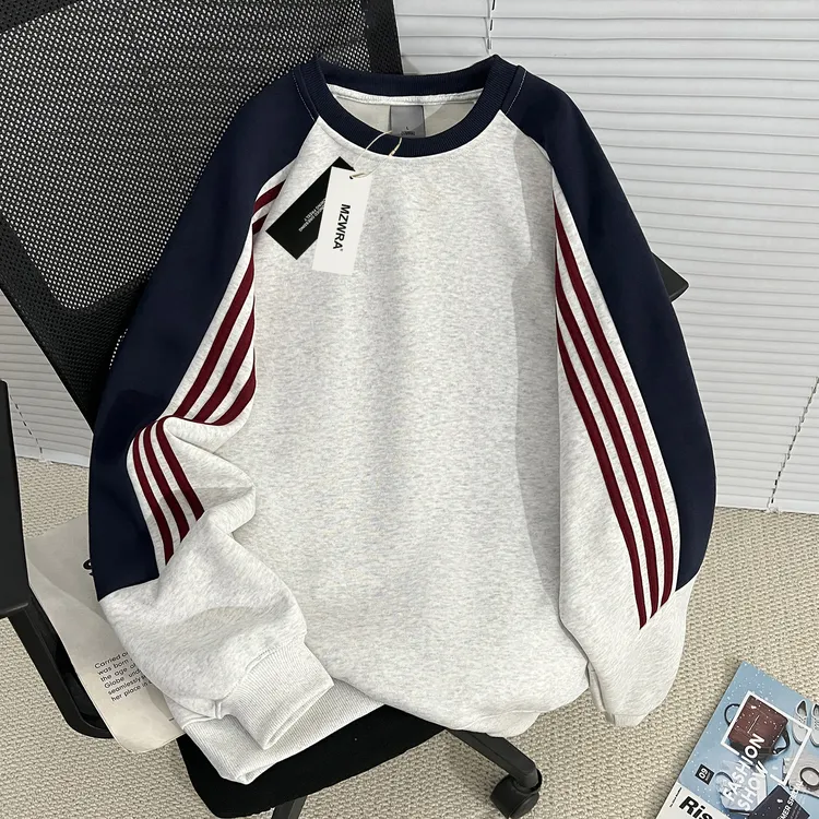MZWRA重磅三条杠撞色圆领卫衣男秋冬季潮牌小众高街上衣2025新款