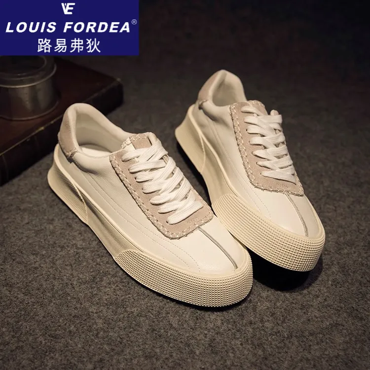 Louis Fordea/路易弗狄男鞋休闲板鞋潮牌百搭厚底增高简约小白鞋