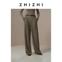 致知 旧雨来 可机羊毛单褶裤直筒阔腿25年冬季新款ZZ2EWWKQ123