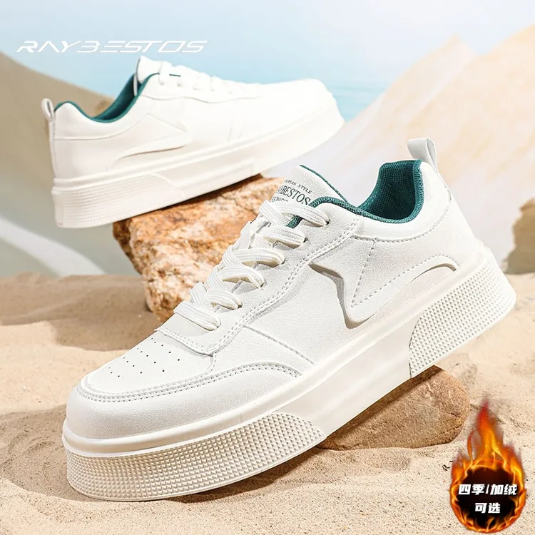 Raybestos秋冬加绒透气防滑休闲男鞋厚底增高小白鞋大码百搭板鞋