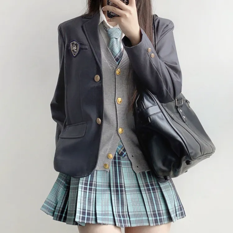 学院风JK制服西装格裙套装校供感百褶裙学生校服日系校服秋冬班服