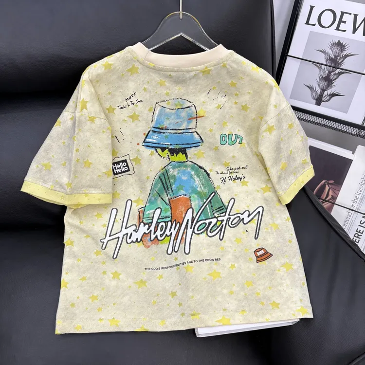 男童夏季新款短袖2025儿童中大童时尚宽松休闲帅气扎染潮流单上衣