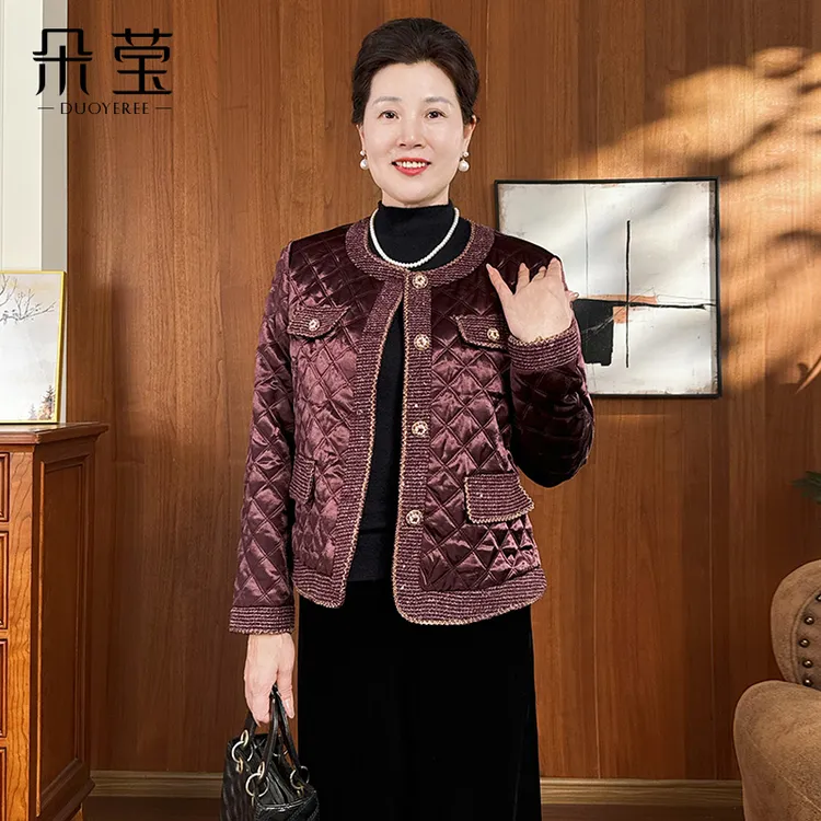 妈妈秋冬装中年女夹棉小香风外套2025新款秋季气质开衫上衣25046