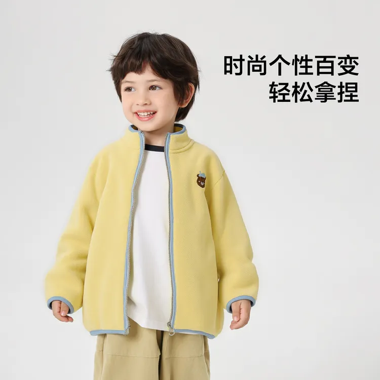 儿童卡通奥粒绒撞色外套休闲款秋冬2025新款童装儿童宝宝小童上衣