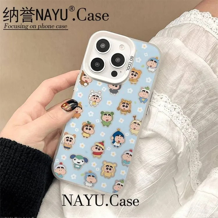 满屏帽子小新彩银壳适用于iPhone苹果16手机壳iPhone华为oppo小米