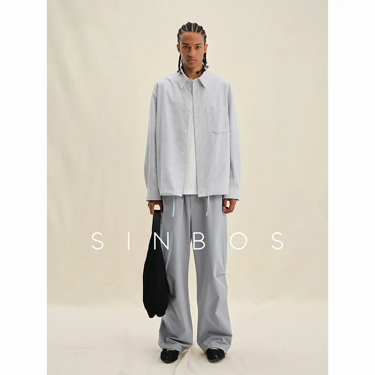 SINBOS罗勒清晨秋款肌理感男纯棉条纹长袖衬衫