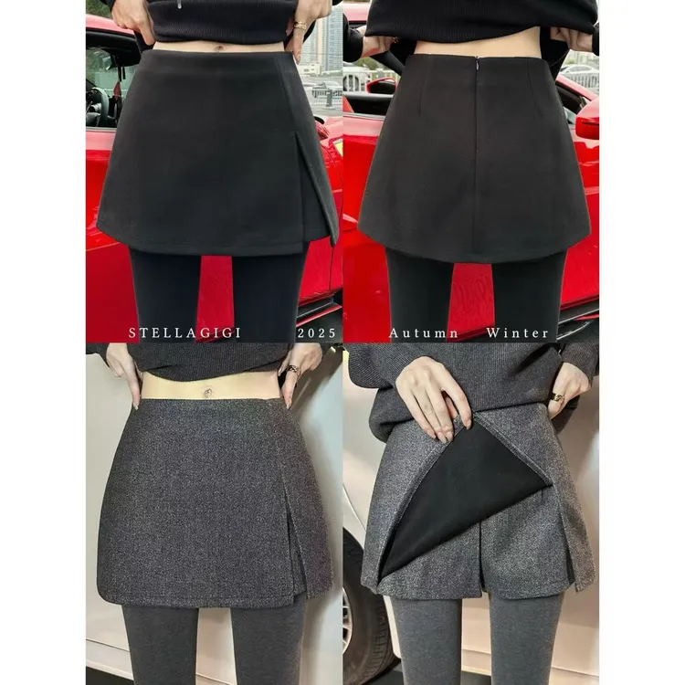 SG / 杨依姗 AW不规则开叉设计毛呢半身裙裤Q-20252343