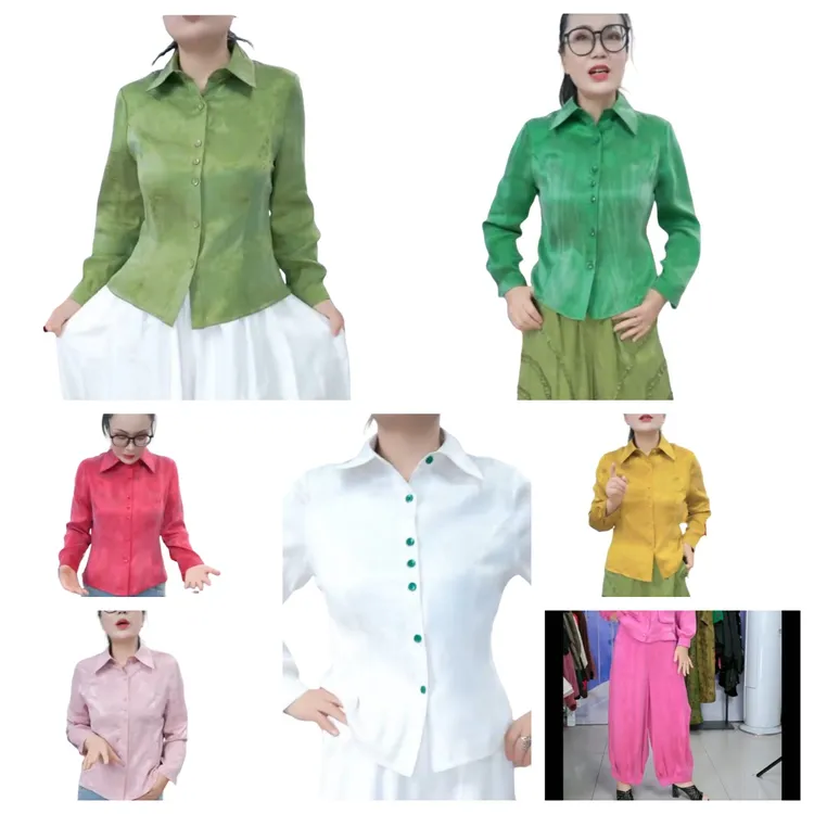 长袖重磅铜氨修身百搭防走光翻领衬衫衬衣学院风优雅衬衫上衣款