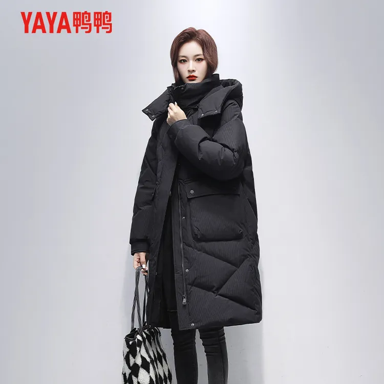 YAYA/鸭鸭长款羽绒服女2025年冬季新款时尚潮流百搭加厚连帽外套