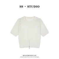 【SUSU】早秋新款气质镂空提花设计感休闲百搭圆领针织衫SS-5672