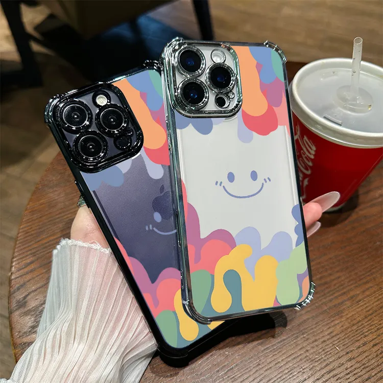 多巴胺笑脸电镀四角适用苹果/华为/小米/OPPO/vivo硅胶透明手机壳