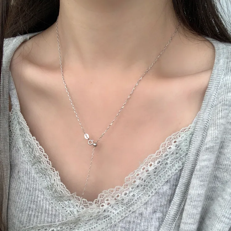 链子925银 防丢针式diy可穿珠素链女猪鼻子无吊坠可调节万能链
