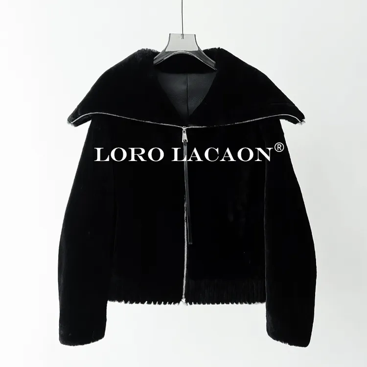 以赛亚 飘雪 短款显瘦大翻领皮草Merino羊羔毛女款皮毛一体 88238