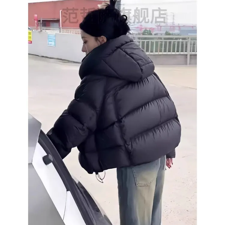 云朵泡芙龟背连帽短款奶加棉服女冬季2025新款小个子面包服外套