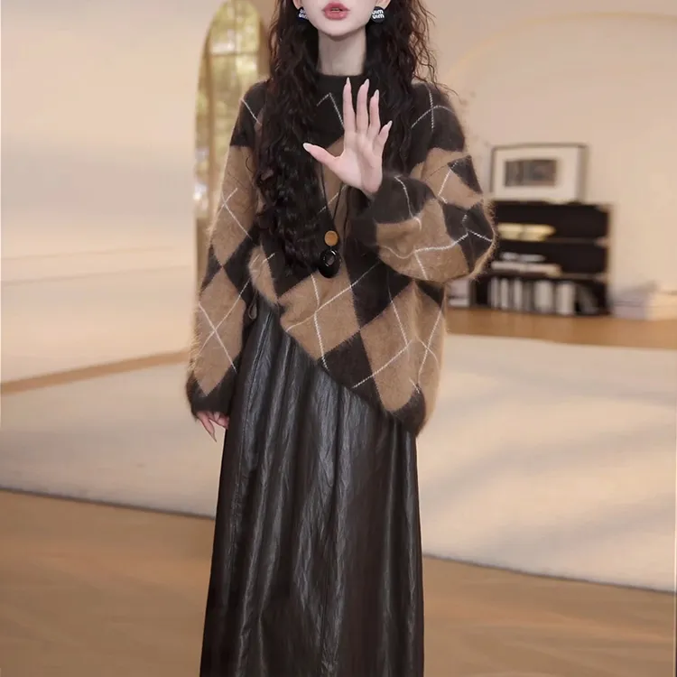 2025秋季宽松慵懒风毛衣半身裙两件套网红洋气炸街女装休闲套装