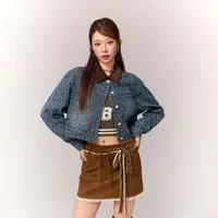 001H【金拐子专属】CHUU立领直筒宽松刺绣翻领韩系牛仔外套-F