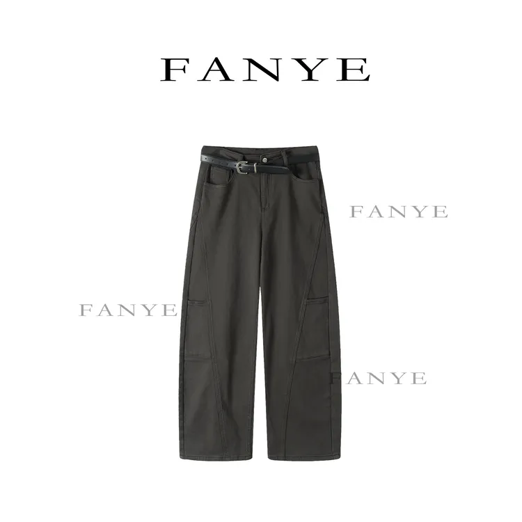 FANYE 2025秋冬新款设计感侧前压线竖口袋弯刀工装裤60937