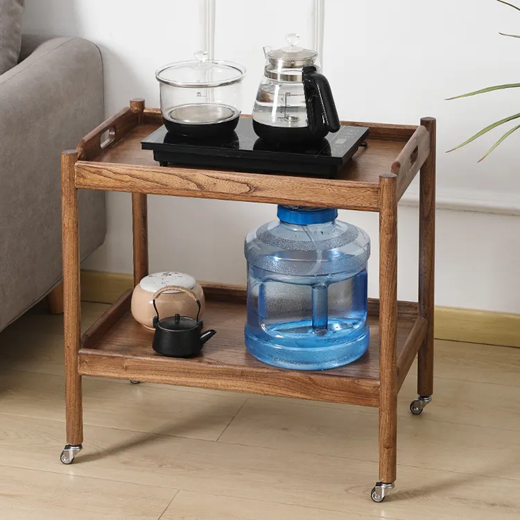 实木沙发边几60-40-58高度榆木推车带滑轮