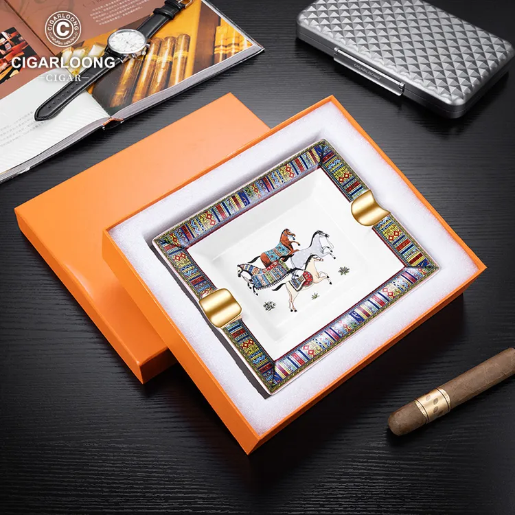 CIGARLOONG雪茄烟灰缸欧式雕骨瓷珐琅彩手绘复古家居摆件雪茄烟缸