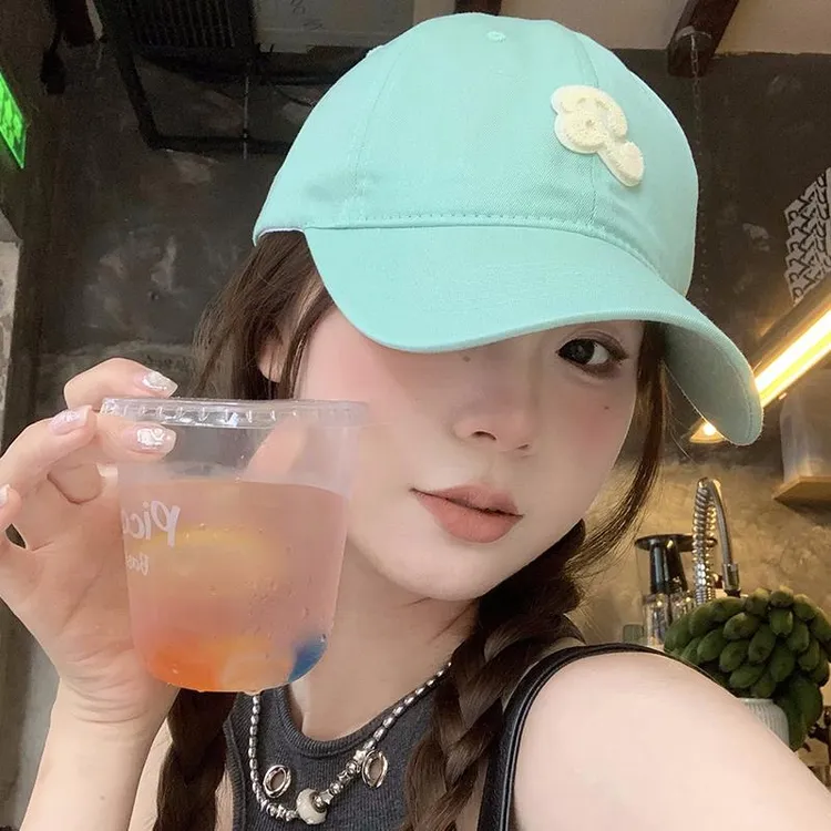 薄荷曼波字母棒球帽女春夏遮阳百搭软顶鸭舌帽大头围显脸小帽子潮