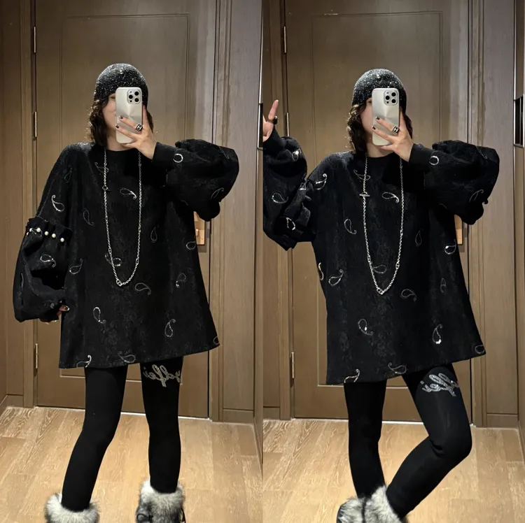 YDFSTUDIO小众【时代靓衣】欧货重工高品亮片刺绣设计灯笼袖卫衣