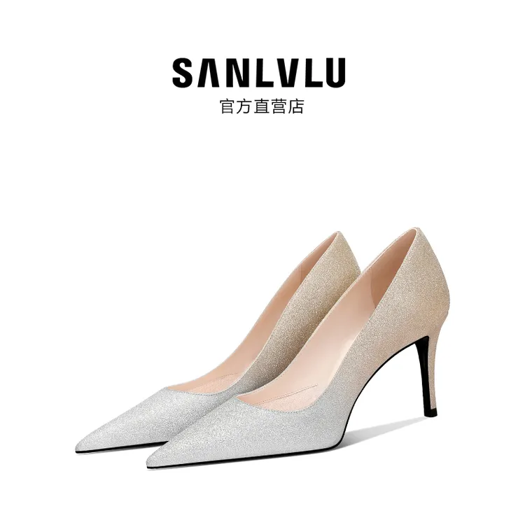 SANLVLU普洱 明星同款满天星高跟鞋渐变水晶鞋主婚纱订婚鞋女单鞋